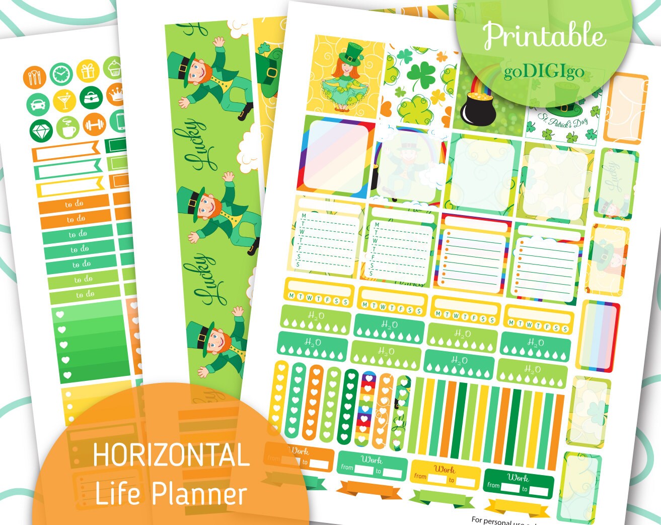 HORIZONTAL Stickers for weekly ECLP Printable Planner Weekly | Etsy