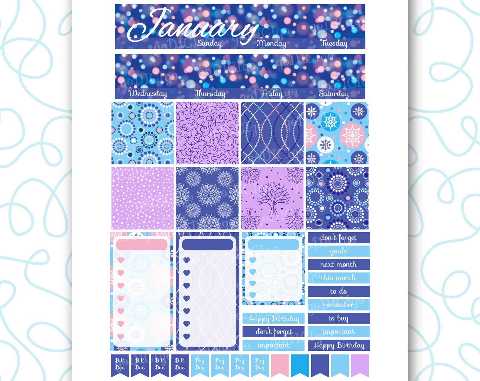 Printable JANUARY Planner Stickers Kit Happy Planner January | Etsy