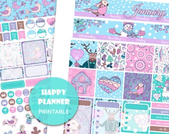 HP JANUARY MONTHLY view kit Happy Planner printable Winter monthly kit Deer planner stickers Planner accessories Monthly planner view