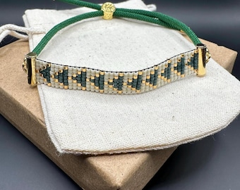 Adjustable Bead Loom Woven Beaded Bracelet with Miyuki Delica Seed Beads