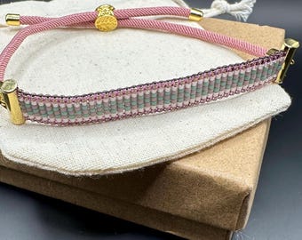 Adjustable Bead Loom Woven Beaded Bracelet with Miyuki Delica Seed Beads