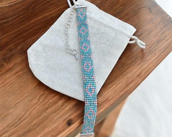 Adjustable Bead Loom Woven Beaded Bracelet with Miyuki Delica Seed Beads