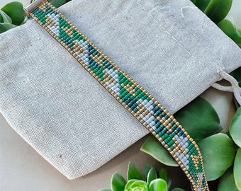 Adjustable Bead Loom Woven Beaded Bracelet with Miyuki Delica Seed Beads