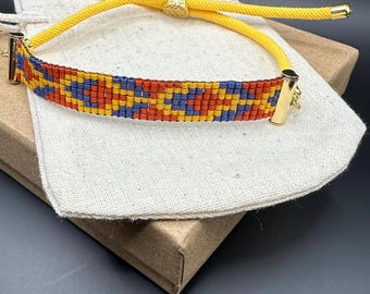 Adjustable Bead Loom Woven Beaded Bracelet with Miyuki Delica Seed Beads
