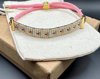 Adjustable Bead Loom Woven Beaded Bracelet with Miyuki Delica Seed Beads
