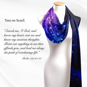 Christian Bible Verse Psalm 139:23-24, Pashmina Shawl Headscarf, Prayer Shawl, Altar Cloth, lovely Wedding Veil, Modern Christian Art