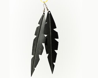 Tribal Feather Earrings Recycled Bike Inner Tube Upcycled Gothic Vegan Jewelry Alternative Eco Friendly Punk Handmade