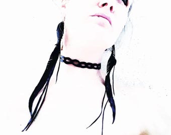 Long Feather Earrings Upcycled Bike Inner Tube Gothic Vegan Jewelry Eco Friendly Punk Statement Earrings Handmade Alternative