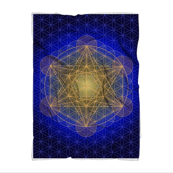 Sacred Geometry Spiritual Tapestry Blanket, Metatron Cube, Flower of Life, Spirituality Home Decor, Spiritual Healing Art Throw Blanket