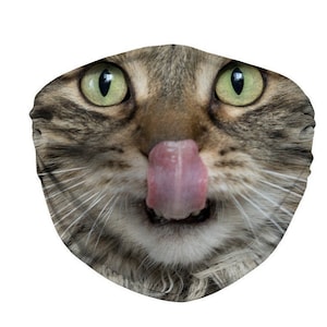 Funny Cat Face Mask, Cat Mask for Kids and Adults, Cute Cat Tongue Out Mask, Washible Reusible Soft Fabric Mask with Filter