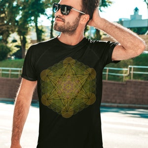 Sacred Geometry Organic Cotton metatron Cube Shirt, Spiritual Symbol, Flower of Life Psychodelic T-shirt