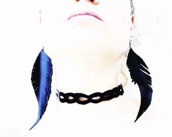 Upcycled Gothic Feather Earrings Recycled Bike Tire Vegan Eco Friendly Statement Earrings Alternative Punk Jewelry Handmade