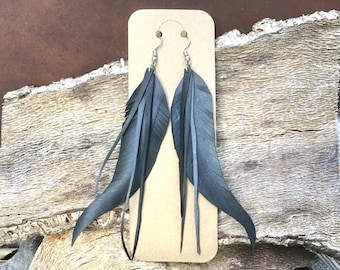 Upcycled Gothic Feather Earrings Recycled Bike Tire Vegan Eco Friendly Statement Earrings Alternative Punk Jewelry Handmade
