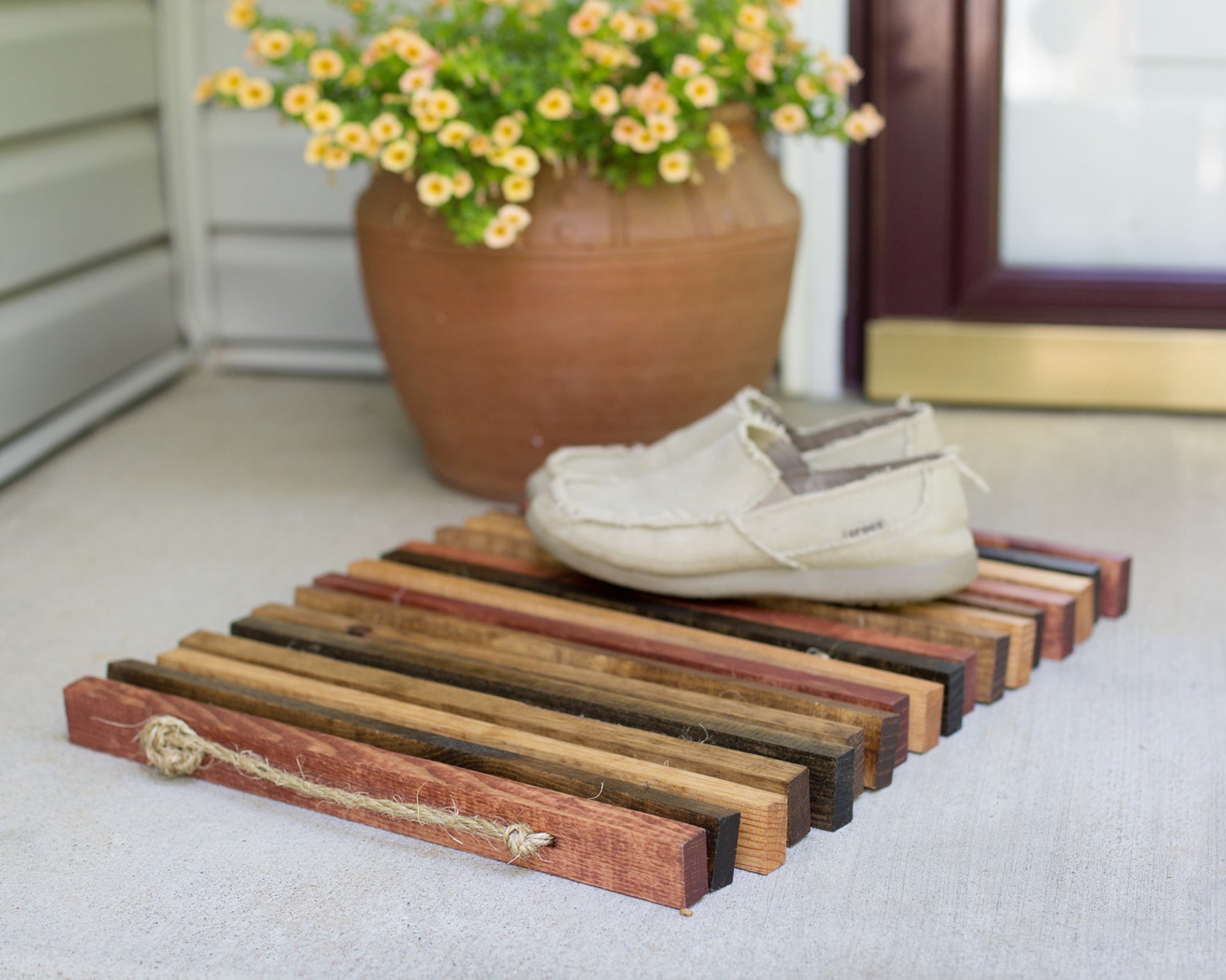 Reclaimed Scrap Wood Shoe Tray or Door Mat with Rope Handles Etsy