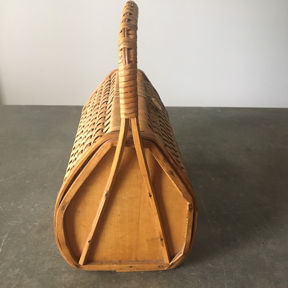 Vintage Wicker Basket Wood Sided Boho Basket Bag … - image 2