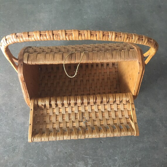 Vintage Wicker Basket Wood Sided Boho Basket Bag … - image 5