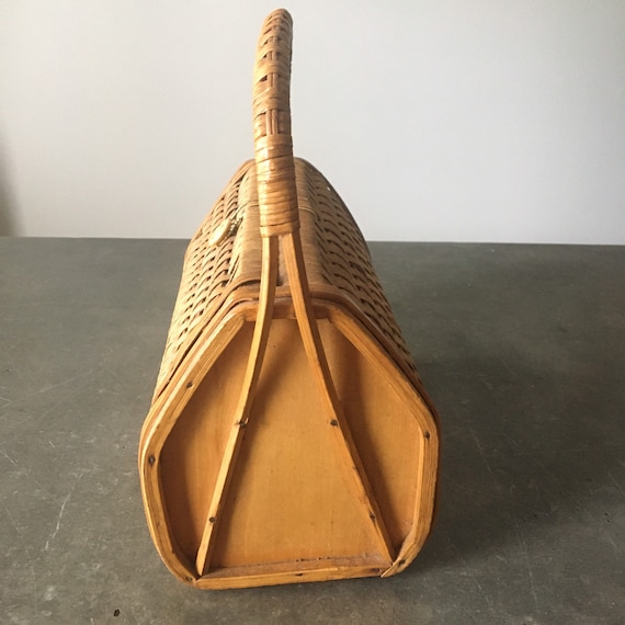 Vintage Wicker Basket Wood Sided Boho Basket Bag … - image 4