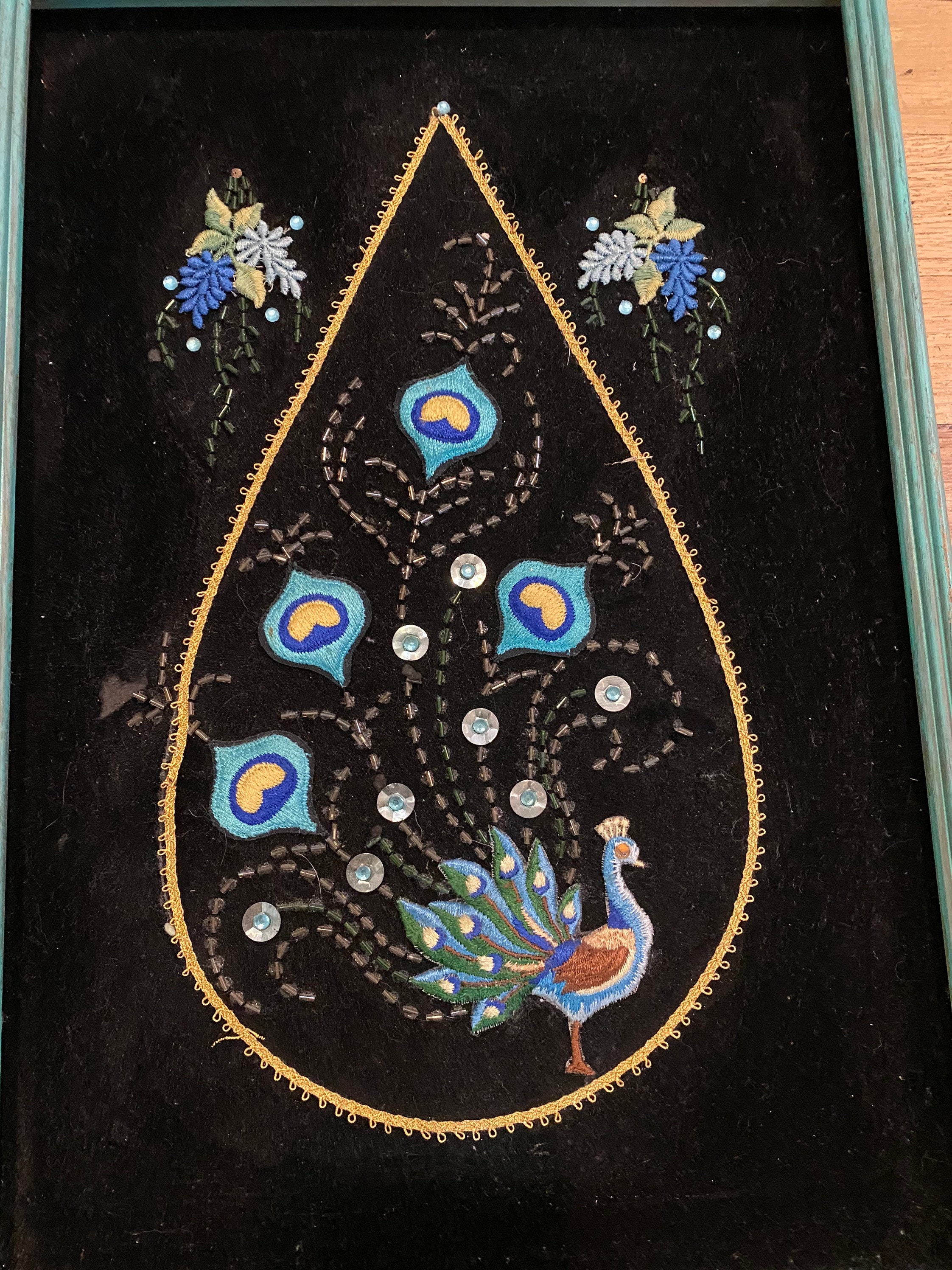 Vintage Paire Black Velvet Peacock Wall Hangings Perle Brodé Etsy