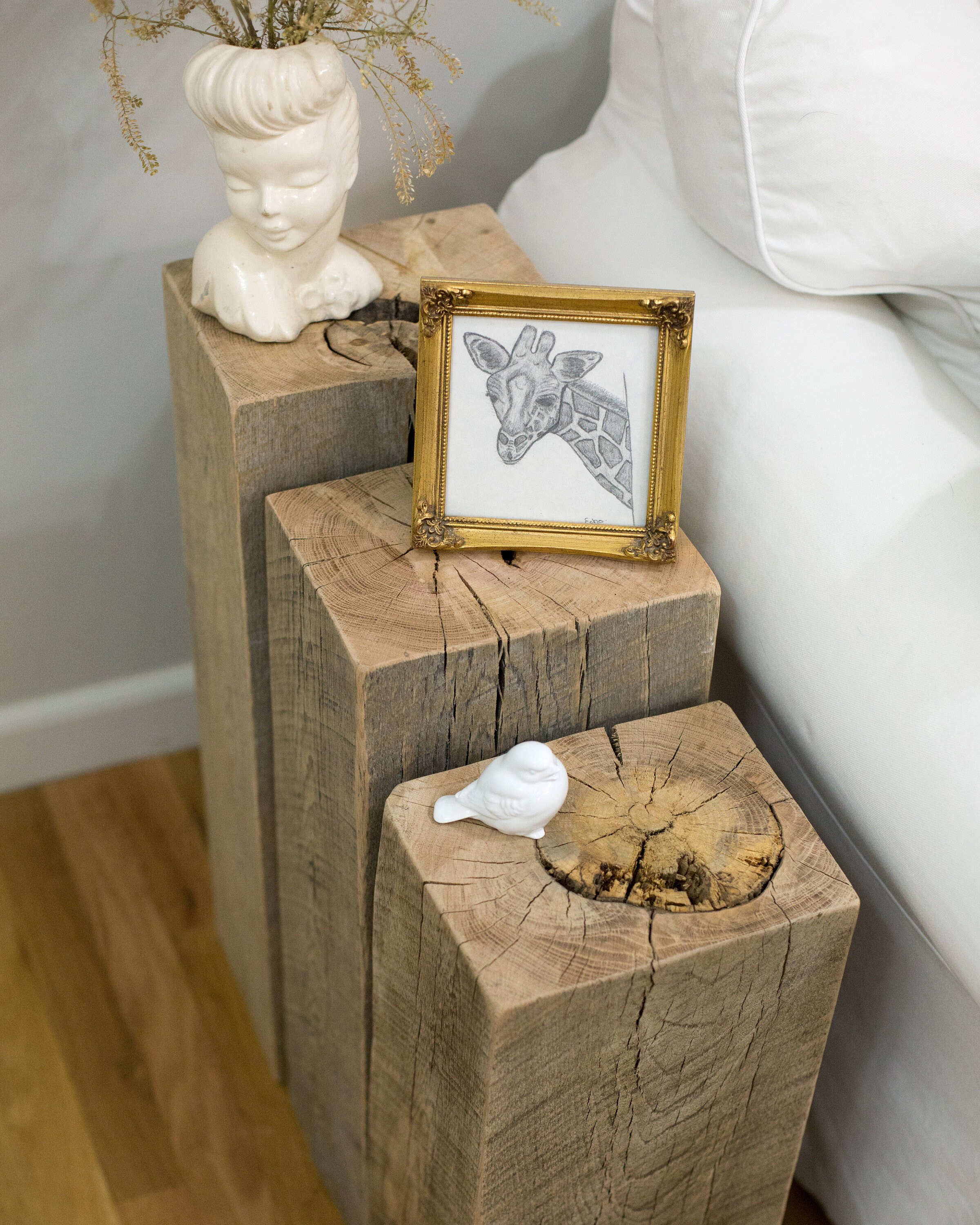 Reclaimed Wood Beam End Table Set Etsy
