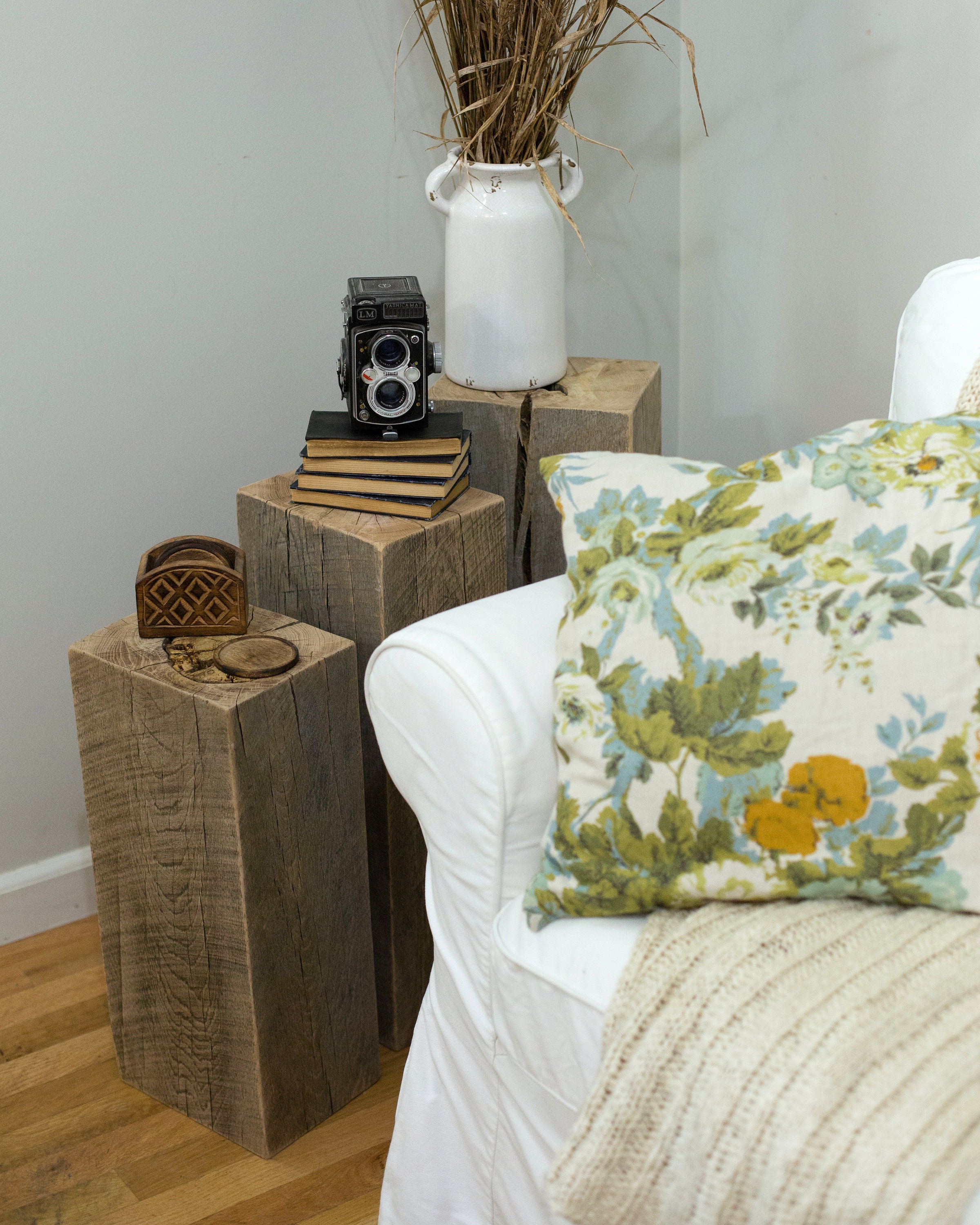 Reclaimed Wood Beam End Table Set Etsy