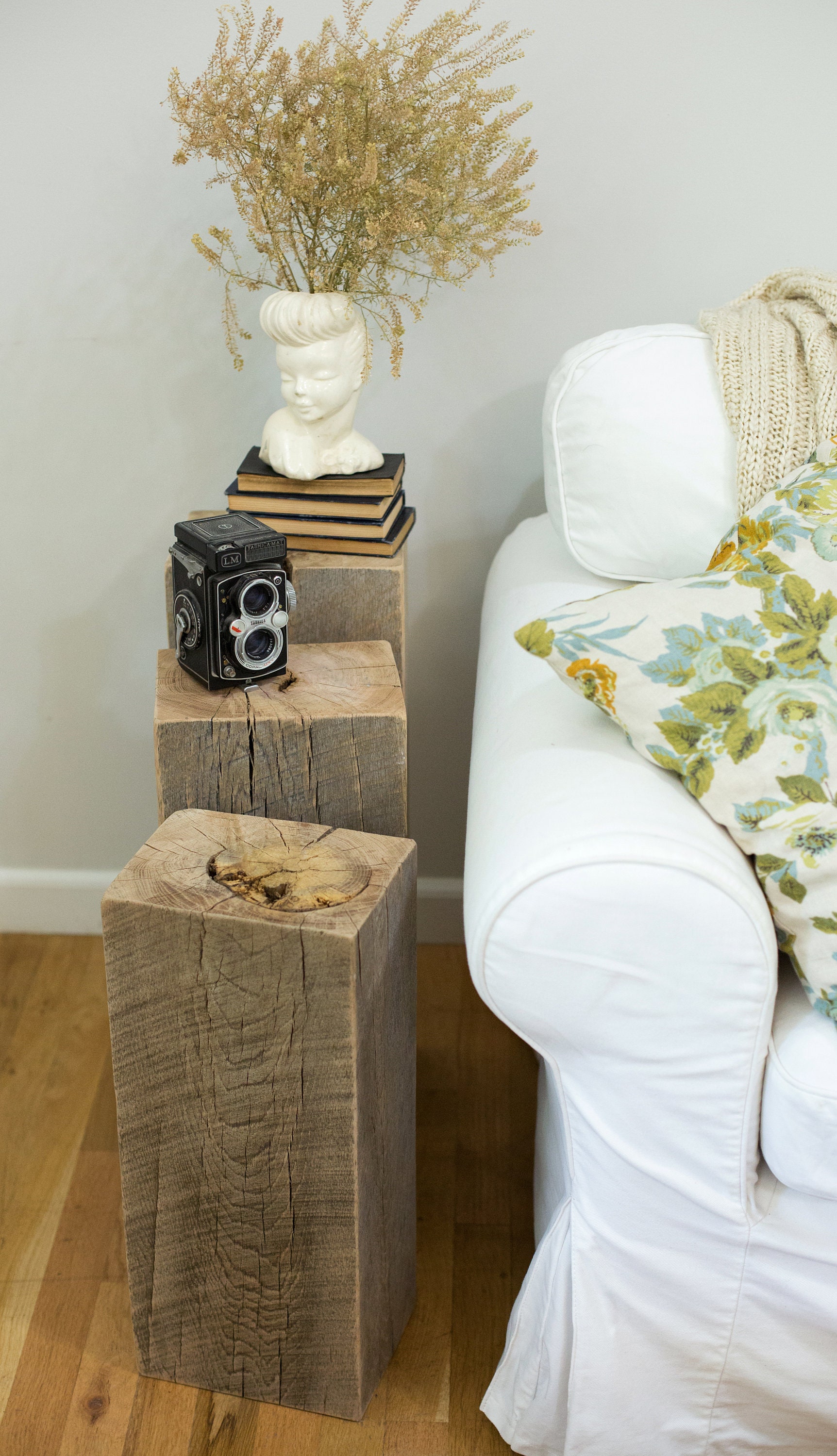 Reclaimed Wood Beam End Table Set Etsy
