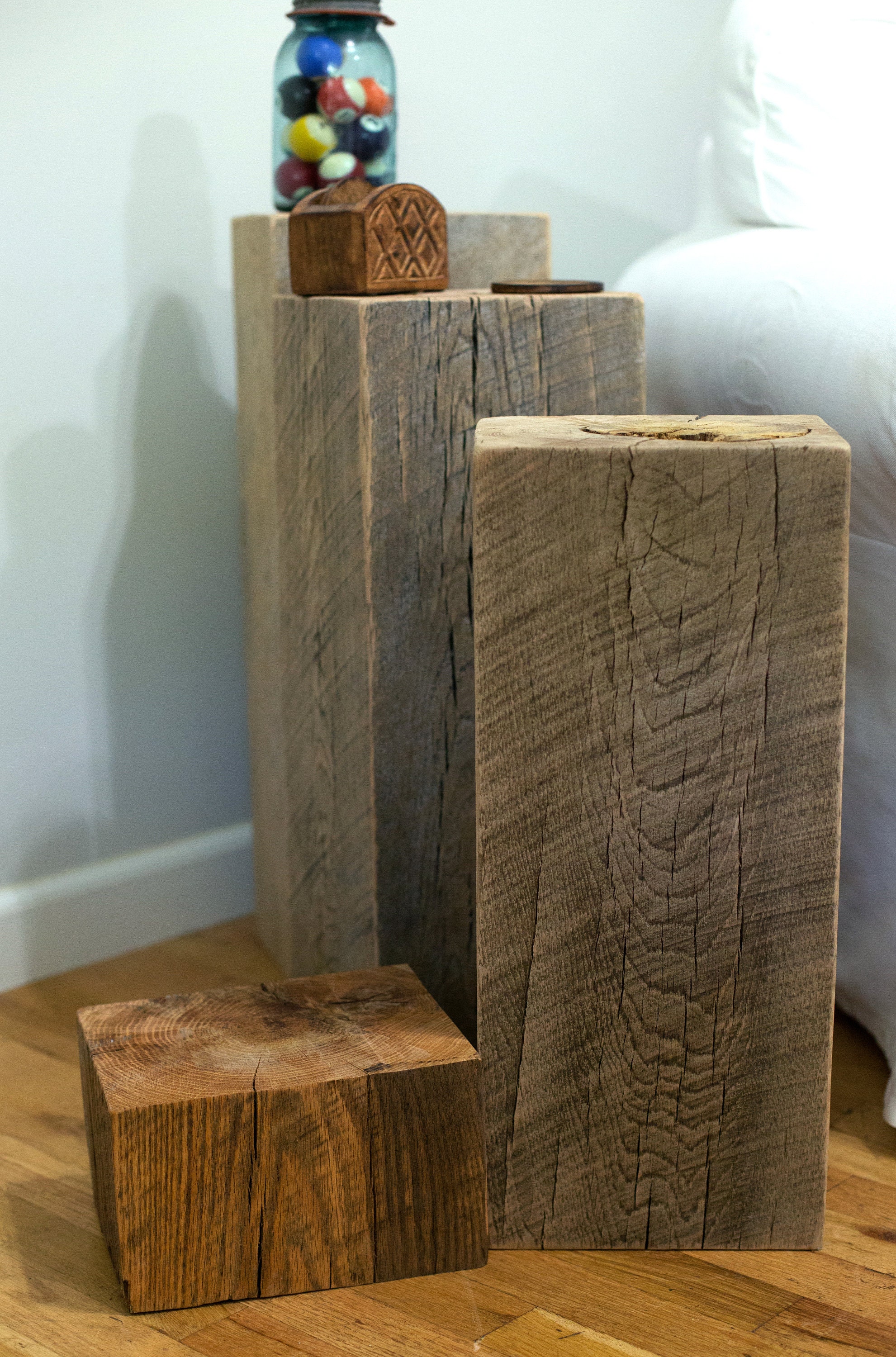 Reclaimed Wood Beam End Table Set Etsy