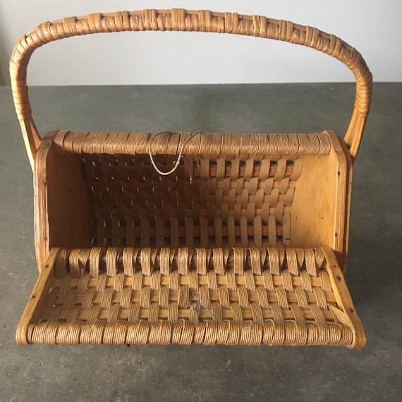 Vintage Wicker Basket Wood Sided Boho Basket Bag … - image 6