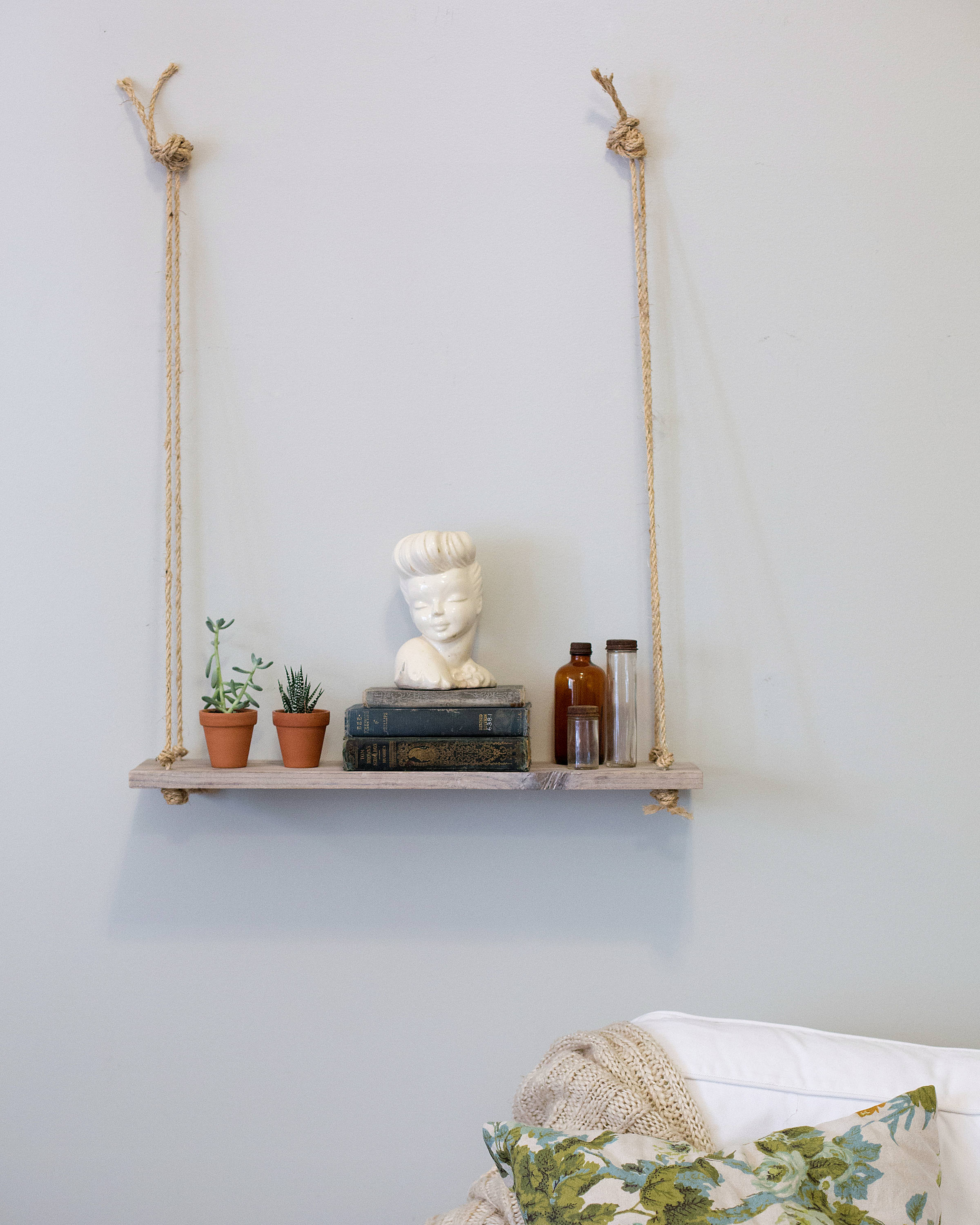 Reclaimed Whitewashed Lumber Adjustable Rope Hanging Shelf - Etsy