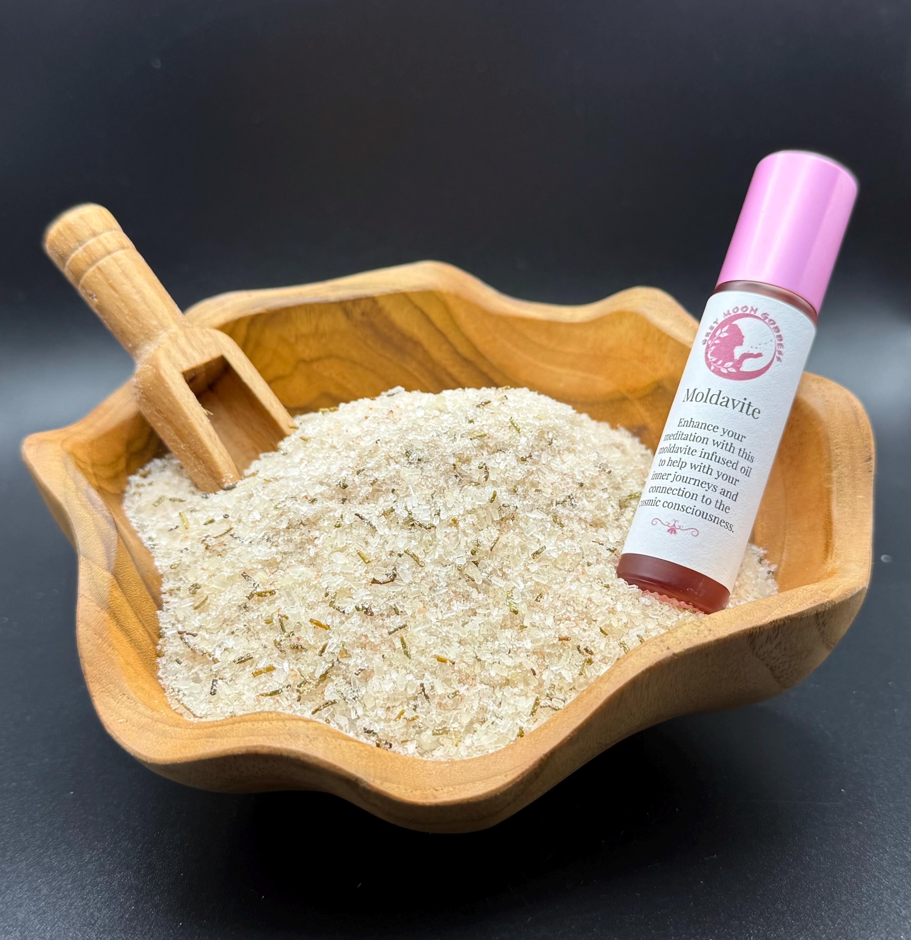 Moldavite Bath Salts, Spiritual Bath Soak, Epsom Salt Bath, Energy Cleansing Bath, Ritual Bath, Cedarwood Amber Citrus, Witchy Gift