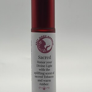 Sacred Essential Oil Roll-On | Crystal Infused with Sugilite | Tobacco, Tonka, Amber, Cacao | 10ml | Grounding + Feminine Energy | Grey Moon