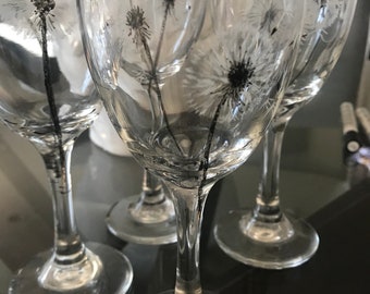 Dandelion Wine Glass ~Hand Painted - MAKE A WISH for happy times… dishwasher safe too!