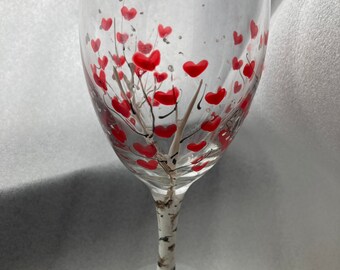 1 Painted Heart - Aspen Tree Wine Glass.
