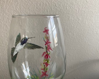Hand painted hummingbird wine glass-dishwasher safe too!