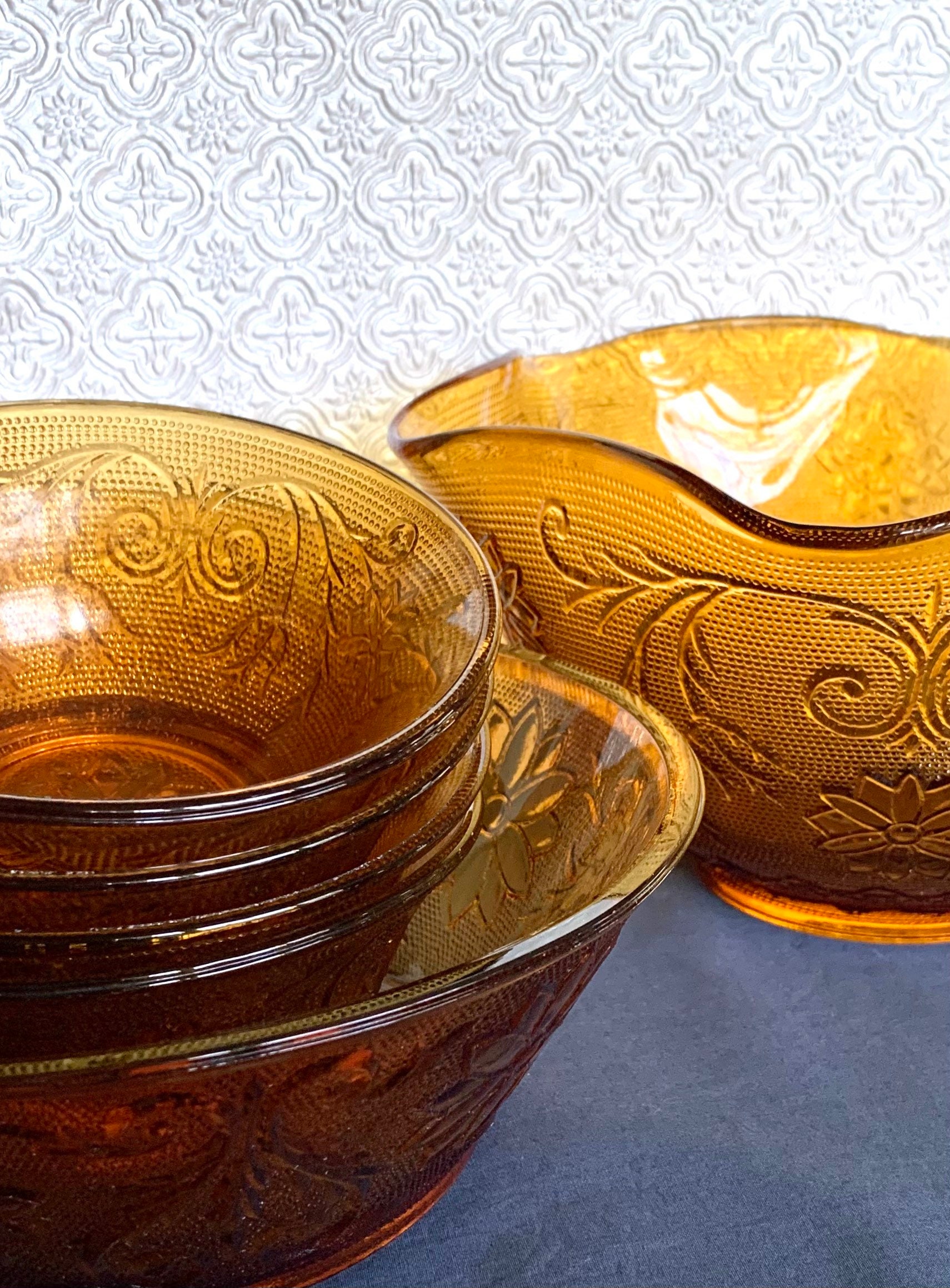 Vintage Amber Glass Set of Bowls 6 Jewel tone Tiara Pressed Etsy