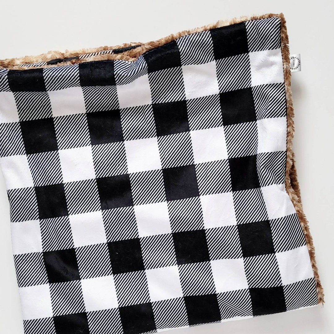 Black and White Buffalo Check Baby Blanket, Minky Baby Blanket, Faux ...