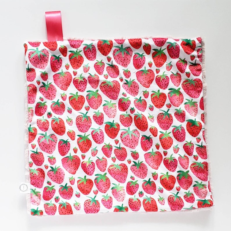 Strawberry Watercolor Minky Lovey, Faux Fur Lovey, Blush Lovey, Strawberry Lovey, Mint Lovey, Pink Lovey, Girl Lovey, Berry Lovey, Red Lovey 画像 3