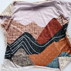 Linen Mountain Baby Blanket, Minky Baby Blanket, Copper Baby Blanket, Mountain Baby Blanket, Boy Blanket, Landscape Blanket, Olive, Beige