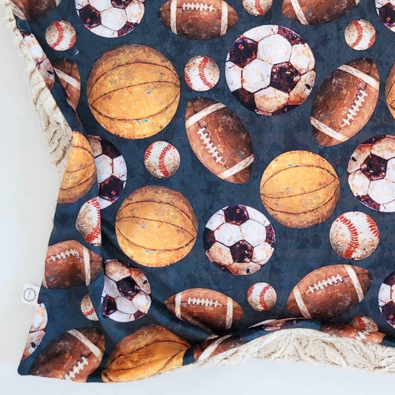 Vintage Sports Baby Blanket, Minky Baby Blanket, Faux Fur Blanket