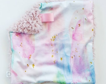 Watercolor Pastel Rainbow Lovey, Rainbow Lovey, Minky Lovey, Faux Fur Lovey, Pastel Lovey, Blush Lovey, Rainbow Blush Lovey, Girl Lovey