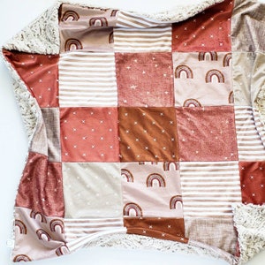 PRE ORDER &quot;Rory&quot; Pieced Baby Blanket, Minky Baby Blanket, Faux Fur Baby Blanket, Cinnamon Baby Blanket, Rust Blanket, Stars, Quilt, Neutral