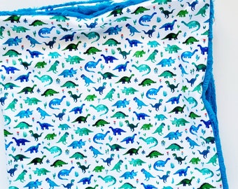 Blue Dinosaur Baby Blanket, Minky Baby Blanket, Faux Fur Baby Blanket, Boy Blanket, Cobalt Blanket, Green Baby Blanket, Dinosaur Blanket