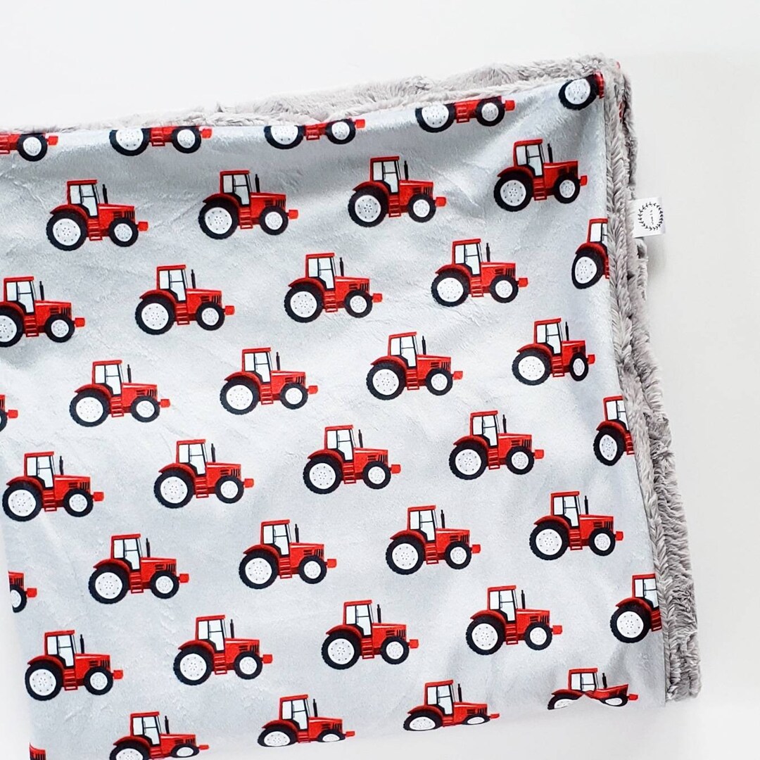 Tractor Baby Blanket, Minky Baby Blanket, Faux Fur Baby Blanket, Boy