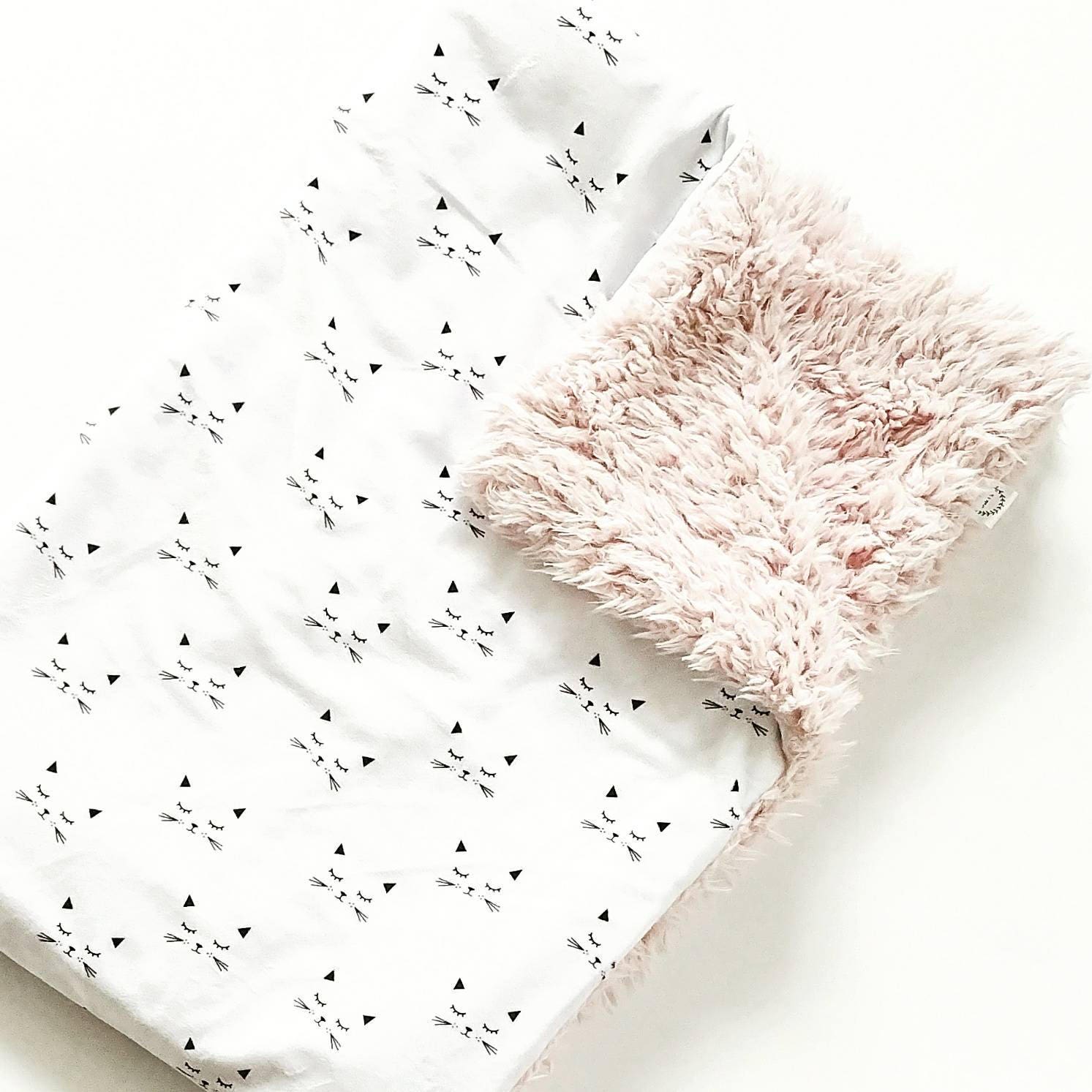 Cat Baby Blanket Kitty Baby Blanket Minky Baby Blanket Faux Etsy