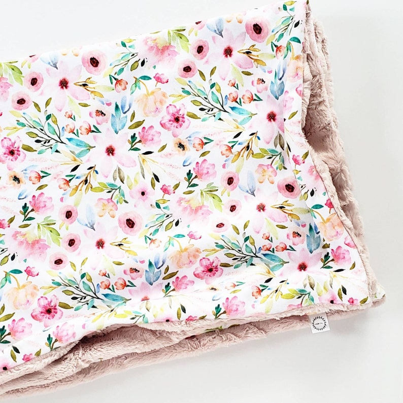 Watercolor Blush Floral Baby Blanket Minky Baby Blanket Faux Etsy