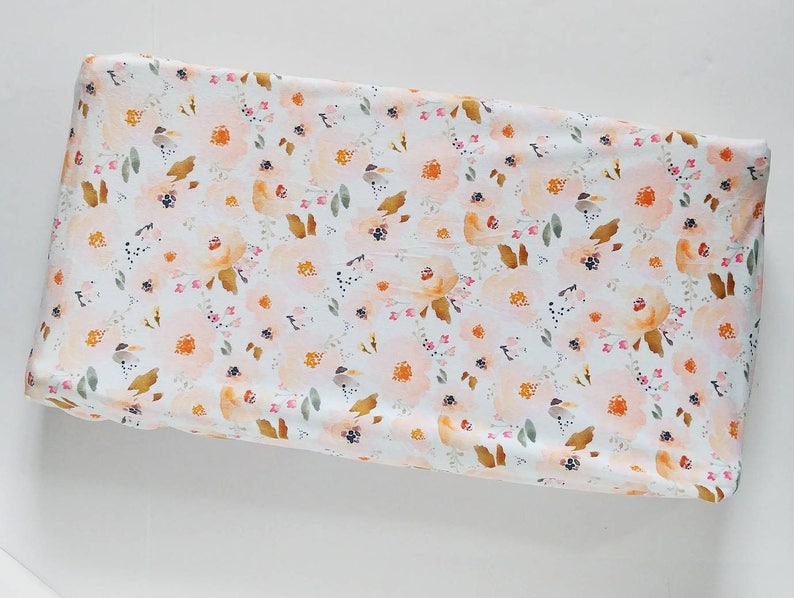 Peach Floral Changing Pad Cover Minky Changing Pad Cover Etsy
