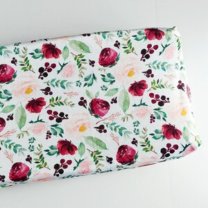 Burgundy Floral Changing Pad Cover, Minky Changing Pad Cover, Ivory Changing Pad Cover, Floral Changing Pad Cover, Watercolor Floral, Blush