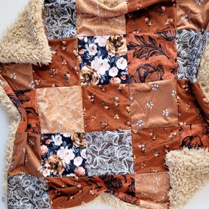 Introducing &quot;Ruth&quot; Pieced Baby Blanket, Minky Baby Blanket, Faux Fur Baby Blanket, Rust Baby Blanket, Neutral Blanket, Floral, Quilt, Copper