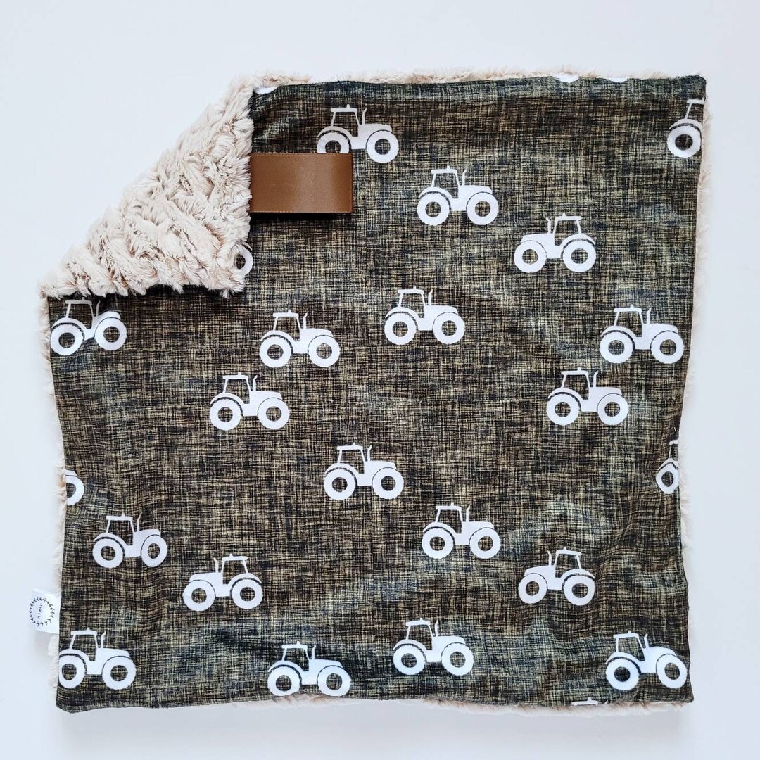 Moss Linen Tractor Lovey, Minky Lovey, Faux Fur Lovey, Tractor Lovey