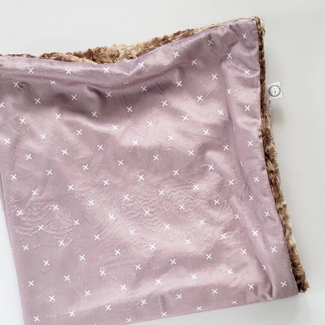 Mauve X Baby Blanket, Floral Baby Blanket, Minky Baby Blanket, Faux Fur