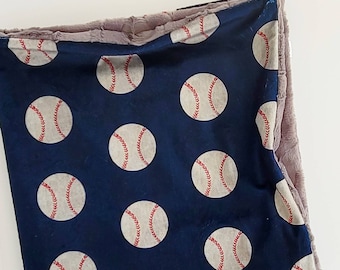 Vintage Baseball Baby Blanket, Minky Baby Blanket, Faux Fur